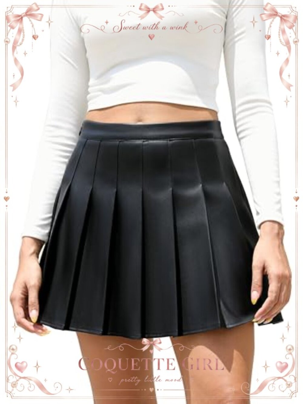 Faux Leather High Waist Pleated A-Line Skater Mini Skirt